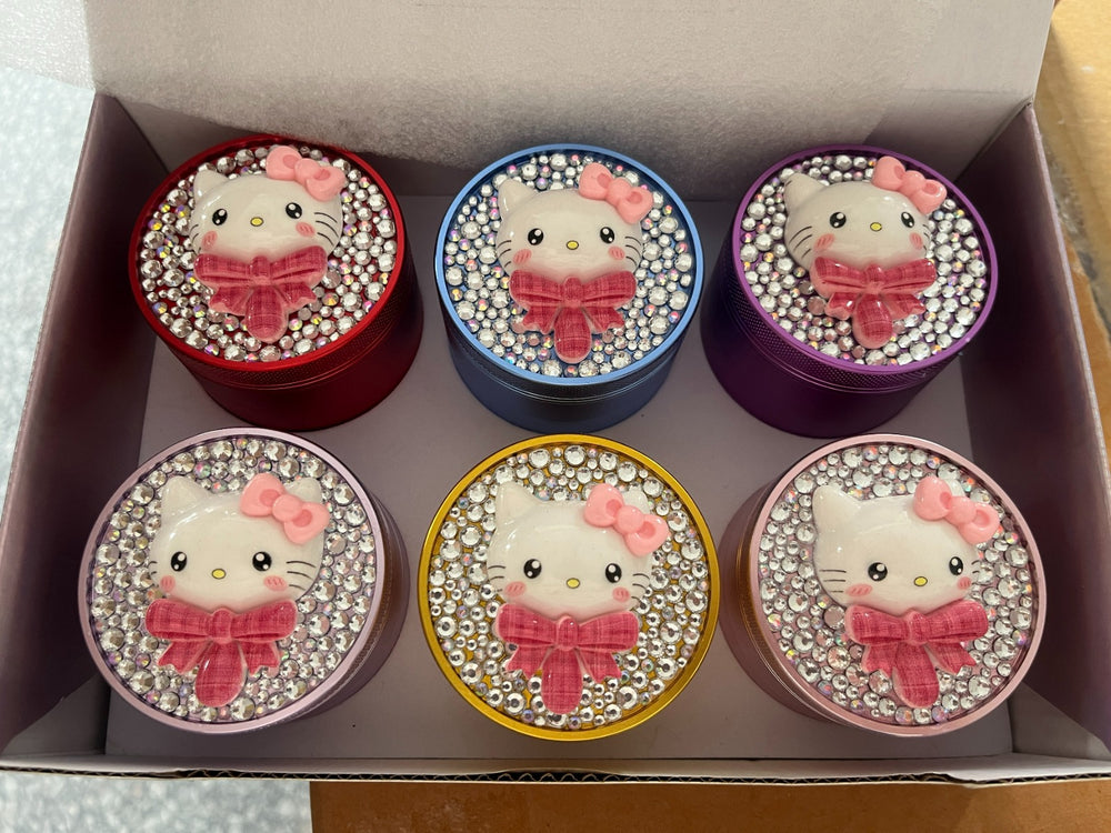 Exclusive Stunning D&K Herb Metal Kitty Crystal Grinder Cute Cat 63mm 6 Pack