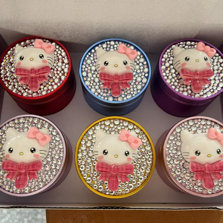 D&K Herb Metal Crystal Grinder Cute Cat 63mm 6 Pack