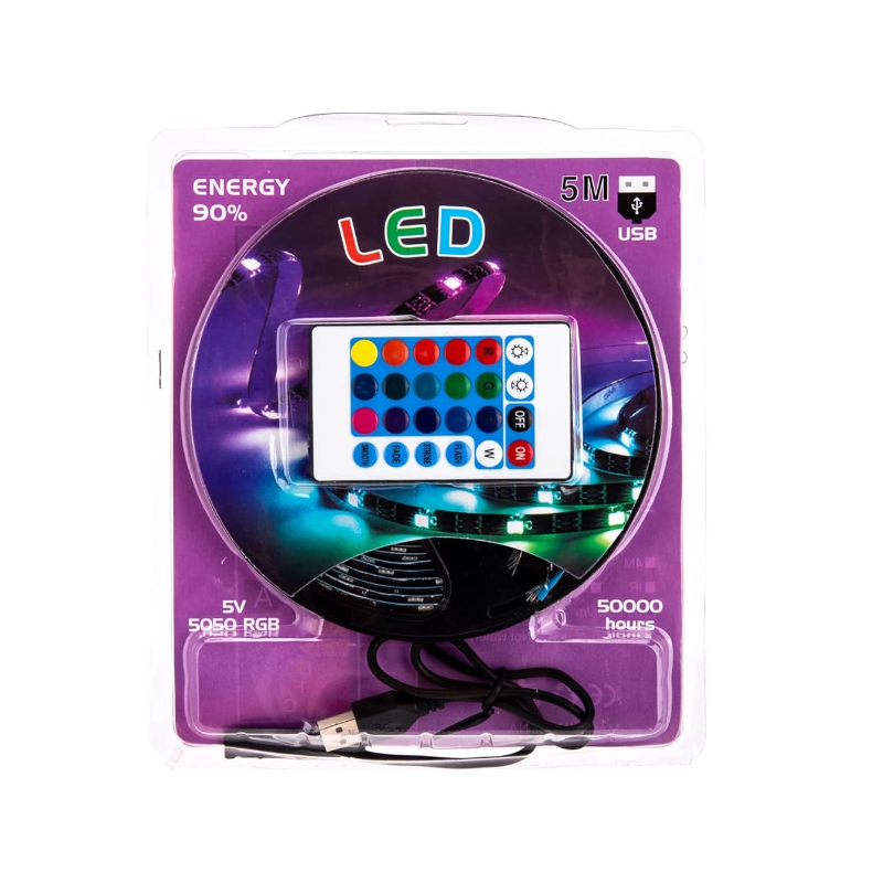 5M USB RGB LED Strip Light Kit – Multicolor Backlighting with Remote Control