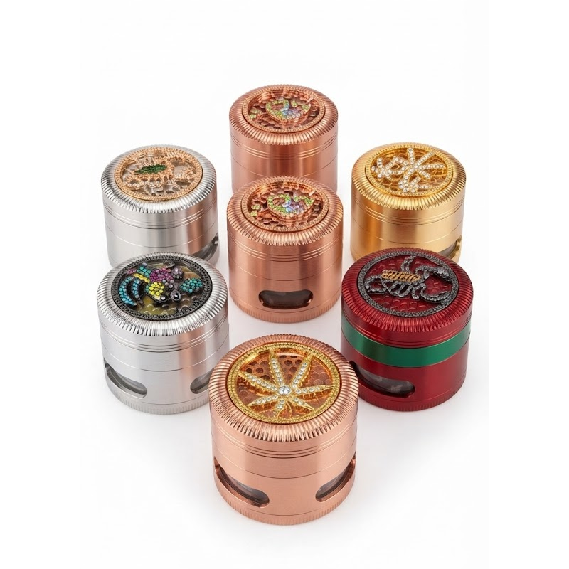 Luxury Crystal Leaf Metal Herb Grinder – Premium 4-Piece Window Grinder | Assorted Colors
