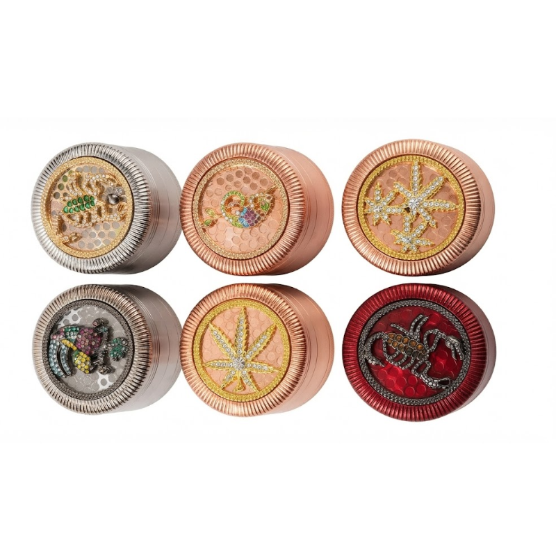 SALE Luxury Crystal Leaf Metal Herb Grinder – Premium 4-Piece Window Grinder | Assorted Colors