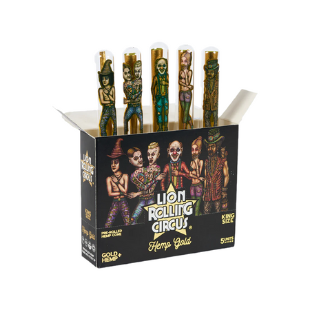 Lion Rolling Circus LRC GOLD HEMP Cone in glass tube 5 tubes per box