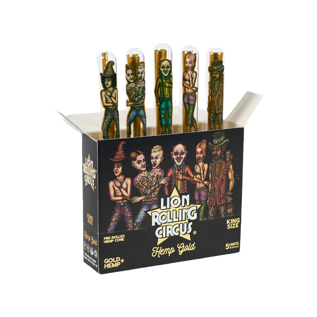 Lion Rolling Circus LRC GOLD HEMP Cone in glass tube 5 tubes per box