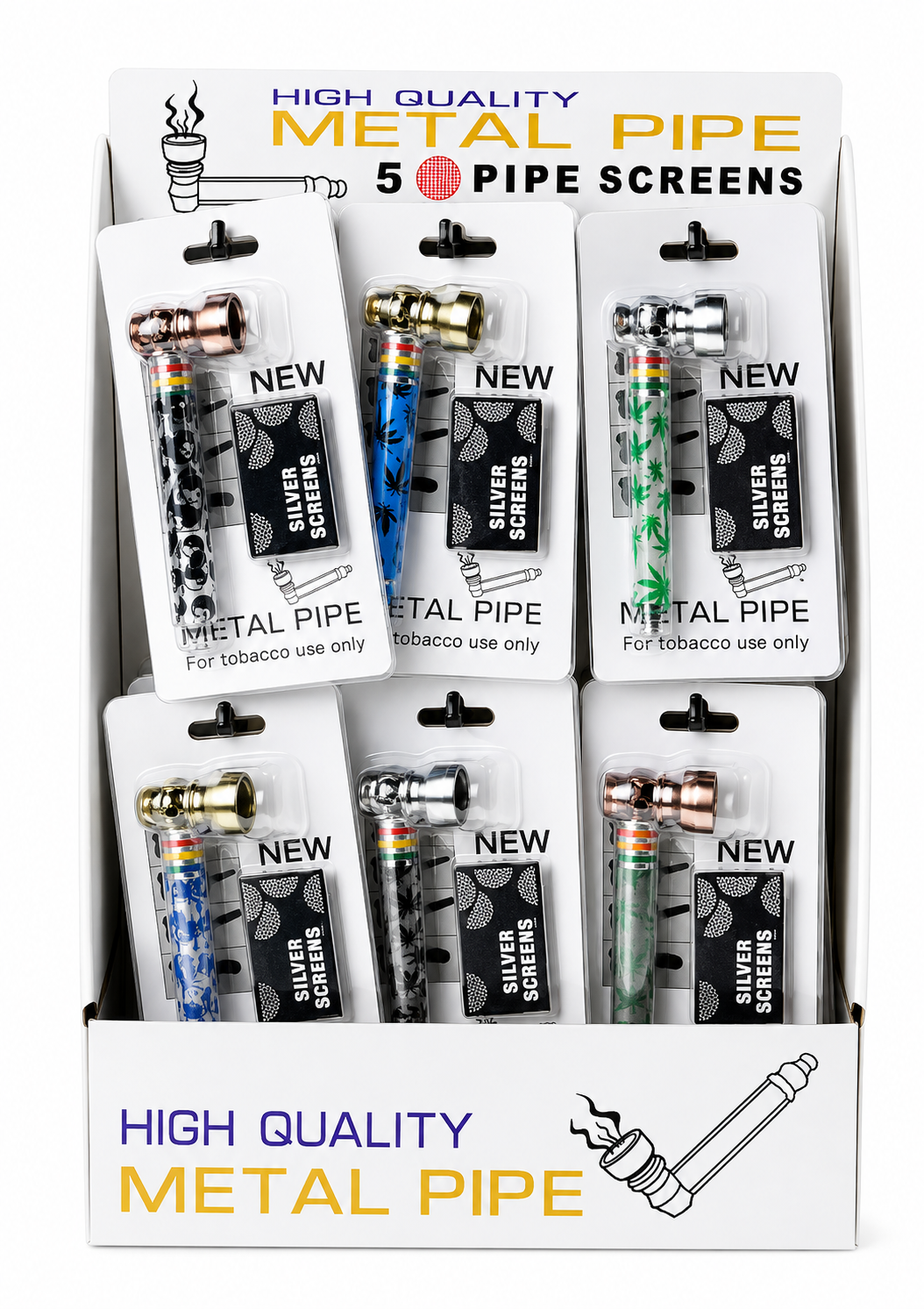 High Quality Metal Glass Pipe & Silver Screen Printed Design  x 24 SS-0415
