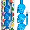 Triple Skull Blue Glass Water Pipe 30cm Bong - Assorted colour