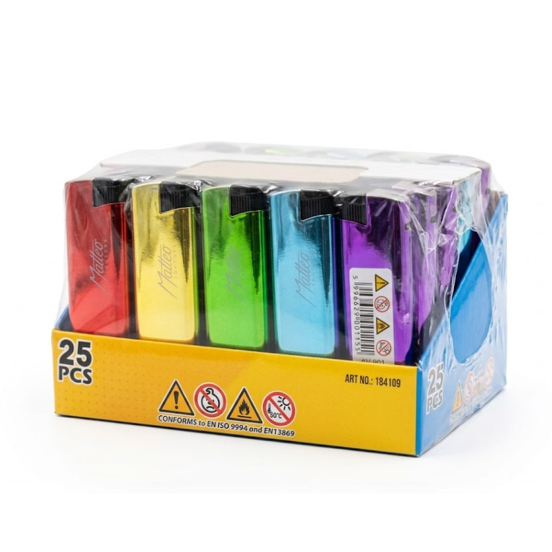Matteo Metal Softflame Fancy Lighter 25 Pack – Model 144109