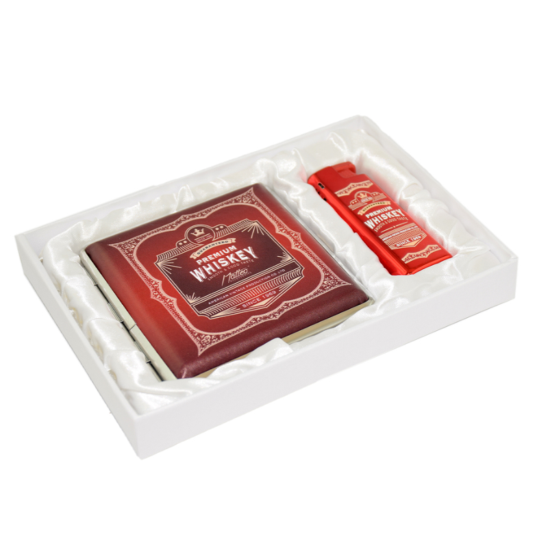 Gift Set 90358 Matteo Metal Case + Turbo Lighter Whiskey Red