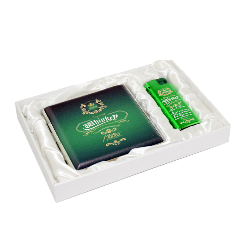 Gift Set 90360 Matteo Metal Case + Turbo Lighter Whiskey green