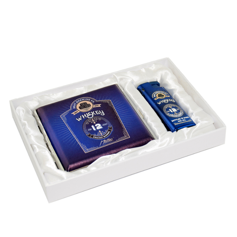 Gift Set 90361 Matteo Metal Case + Turbo Lighter Whiskey blue