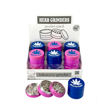 D&K 50mm 4 Part Amsterdam Herb Metal Grinder 12 Pack