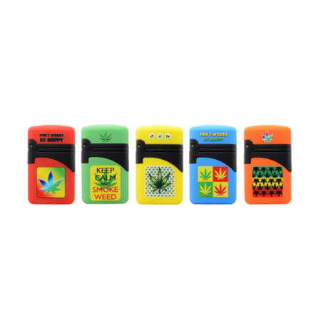 Atomic Electronic Lighter Exclusive Blue Jet Flame Refillable “3D Cannabis “ x 25