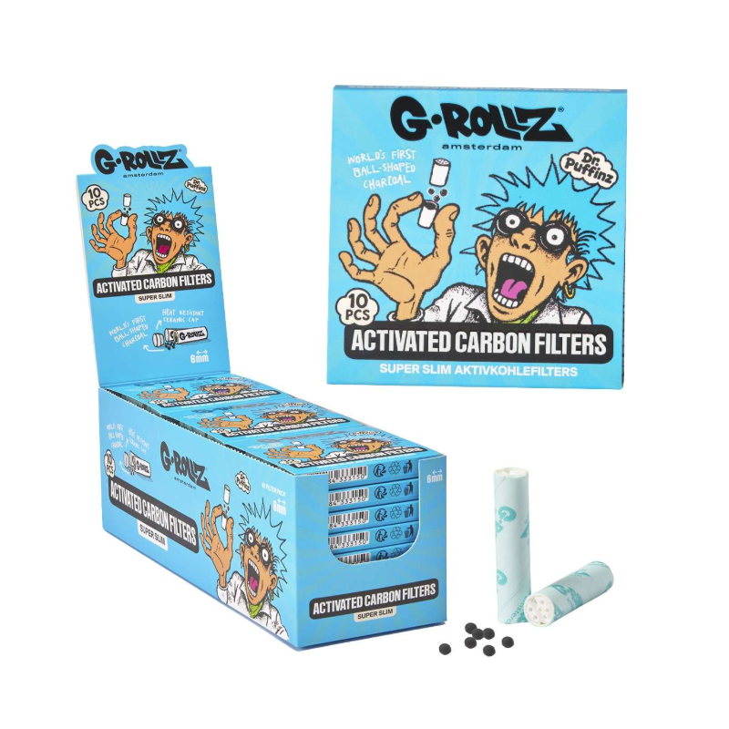 G-Rollz | Activated Carbon Filters Blue - 10 Tips per Pack Super Slim 6mm (24 Packs)