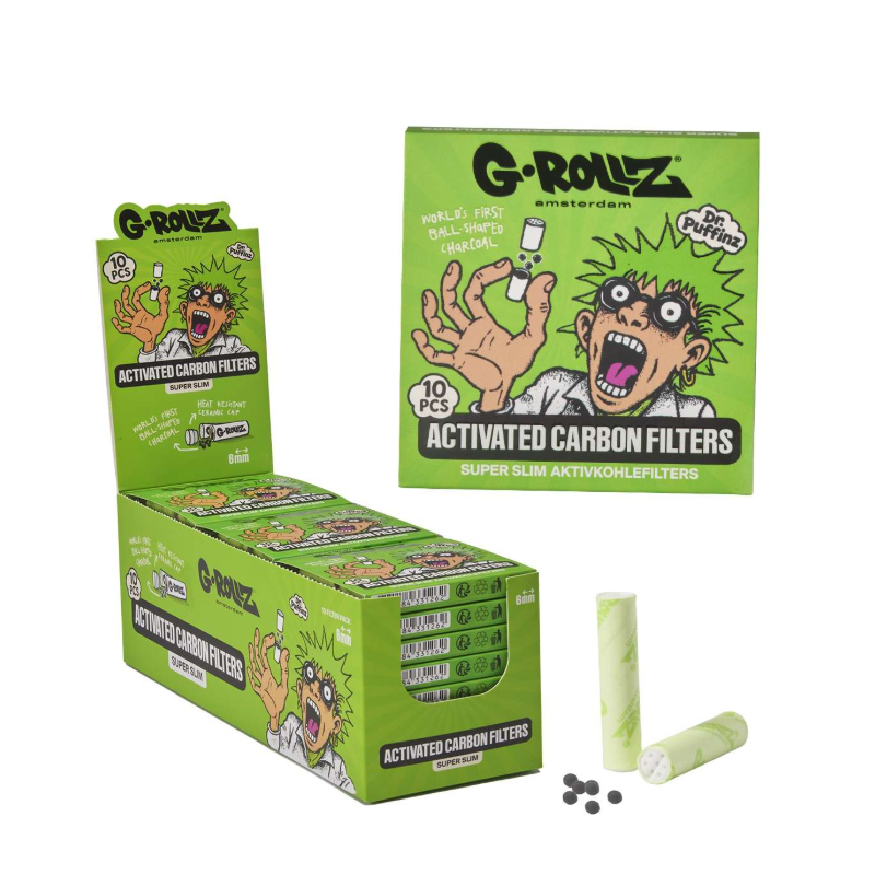G-Rollz | Activated Carbon Filters Green - 10 Tips per Pack 6mm Super Slim (24 Packs)