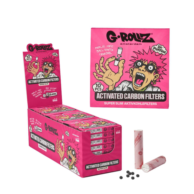 G-Rollz | Activated Carbon Filters Pink - 10 Tips per Pack Super Slim 6mm (24 Packs)