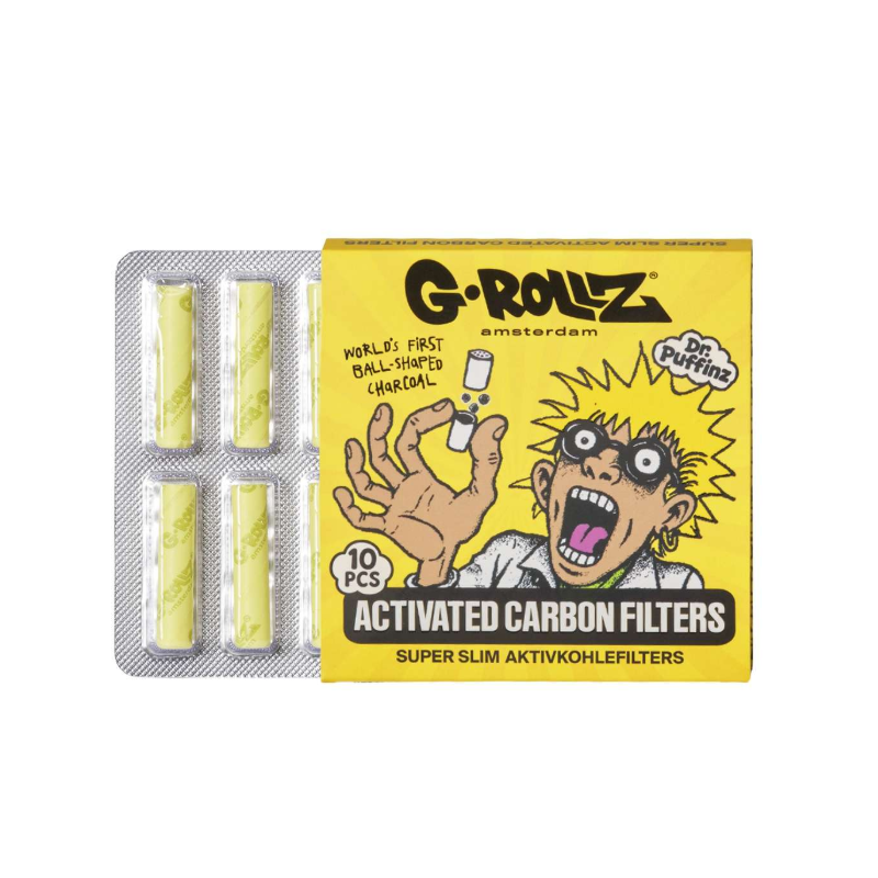 G-Rollz | Activated Carbon Filters Yellow - 10 Tips per Pack Super Slim 6mm (24 Packs)