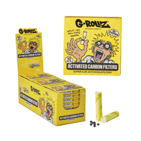G-Rollz | Activated Carbon Filters Yellow - 10 Tips per Pack Super Slim 6mm (24 Packs)