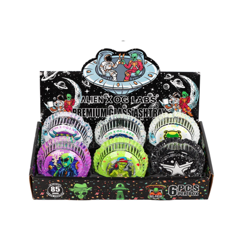 Premium Glass Ashtray Alien X OG Labs Round – 85mm (6 Pack)