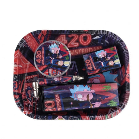 Amsterdam 420 Tray Gift Set – Oil Lighter, Small Metal Pipe, Plastic Grinder & 3-Piece Joint Holder SS-2176