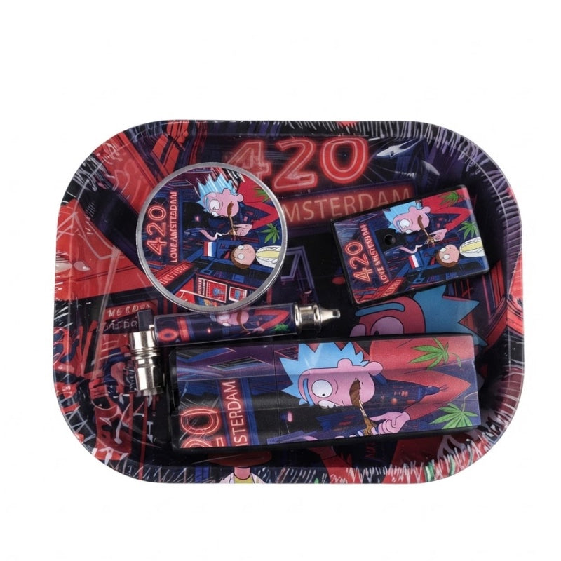 Amsterdam 420 Tray Gift Set – Oil Lighter, Small Metal Pipe, Plastic Grinder & 3-Piece Joint Holder SS-2176