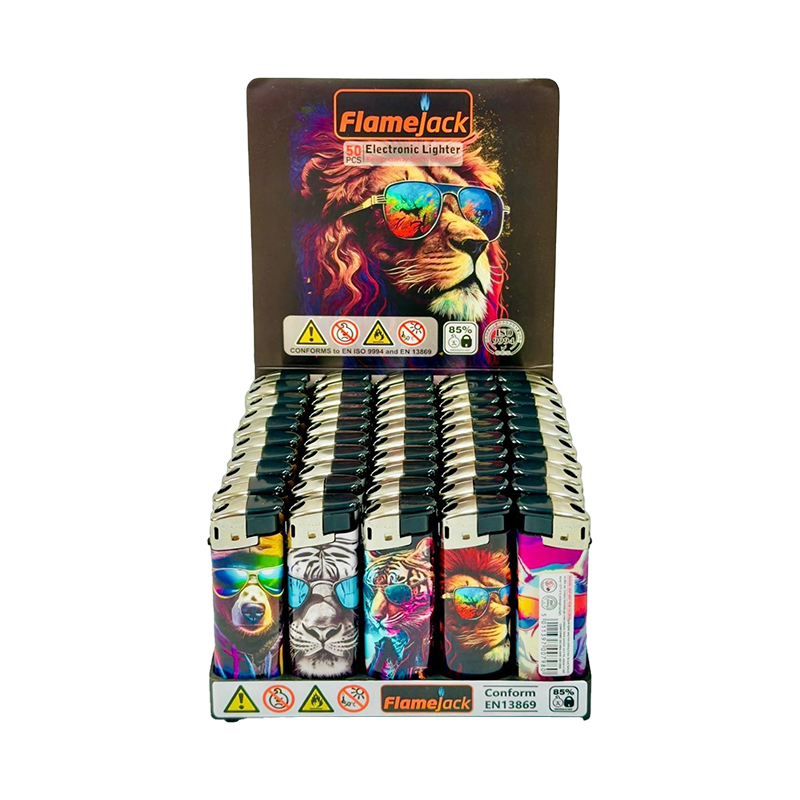 Flamejack Electronic Refillable Lighter Animals Design 50pcs SM-0798
