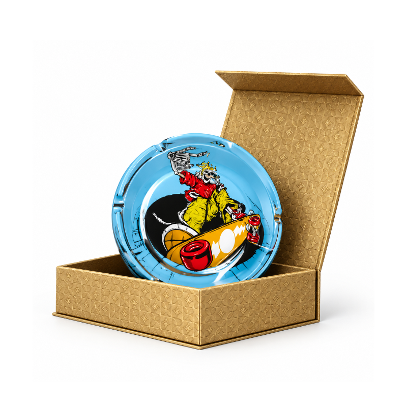 Skeleton Skateboard Glass High Quality Heavy Round Ashtray in Display Box