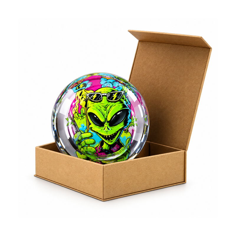 Neon-style Alien Face Glass Ashtray in Display Box