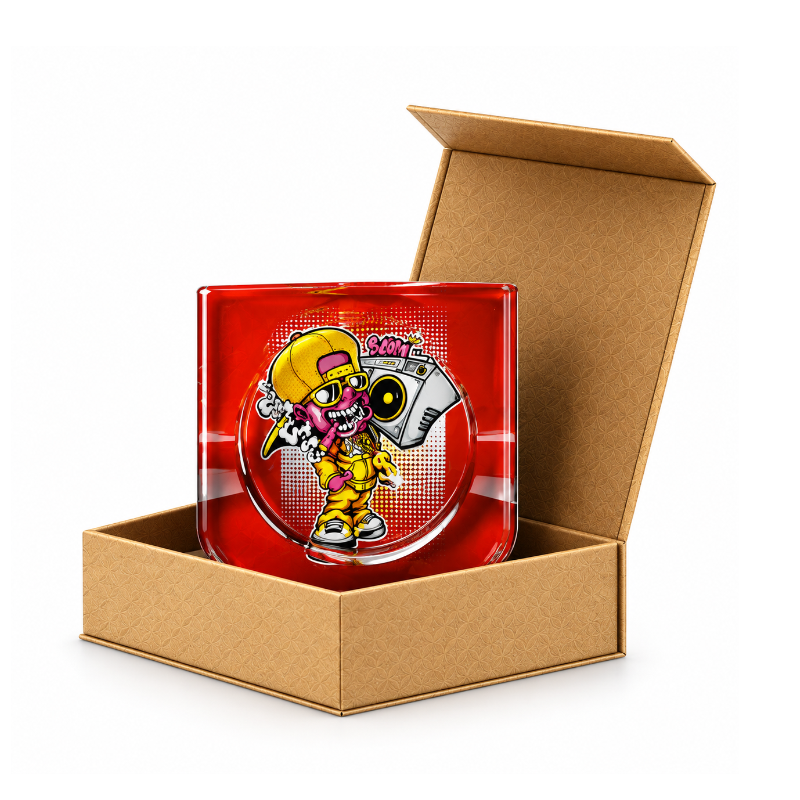 Exclusive Pop Art Sunglasses Square Glass Ashtray in Display Box