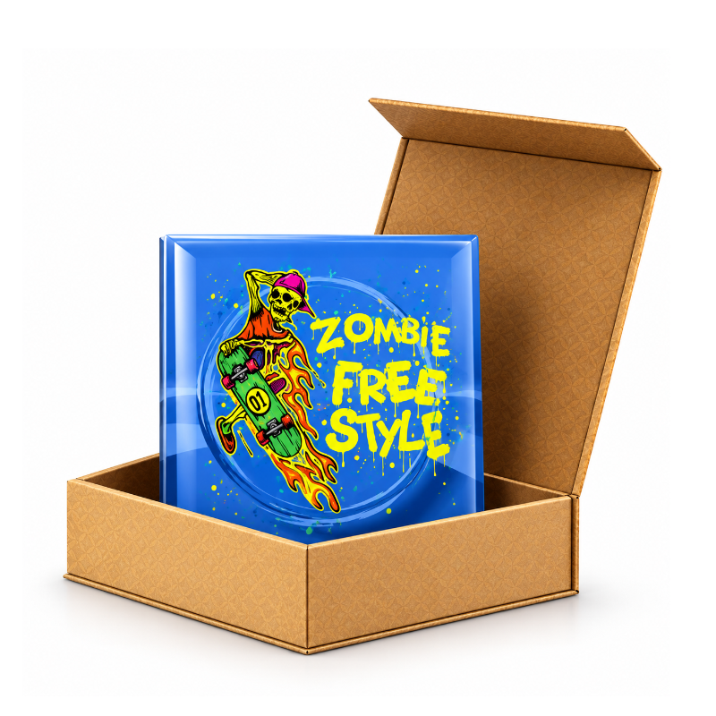 Exclusive Zombie Freestyle skateboard-style Glass Square Ashtray in Display Box