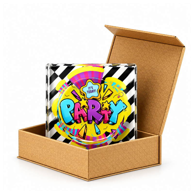 Pop Art ‘Party’ Glass Square Ashtray in Display Box