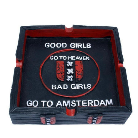 AMSTERDAM Resin Black Square Good Girls/Boys Ashtray x 1