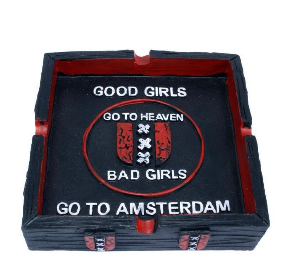 AMSTERDAM Resin Black Square Good Girls/Boys Ashtray x 1