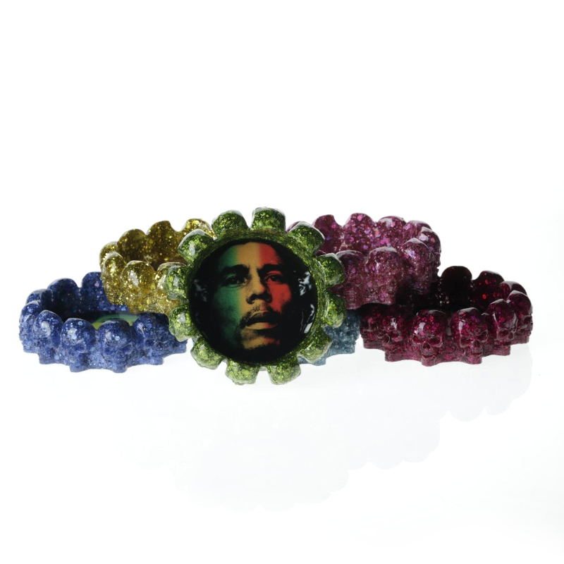 POLY STONE ASHTRAYS - BOB MARLEY MIXED COLORS 6PCS in Display box SS-1313