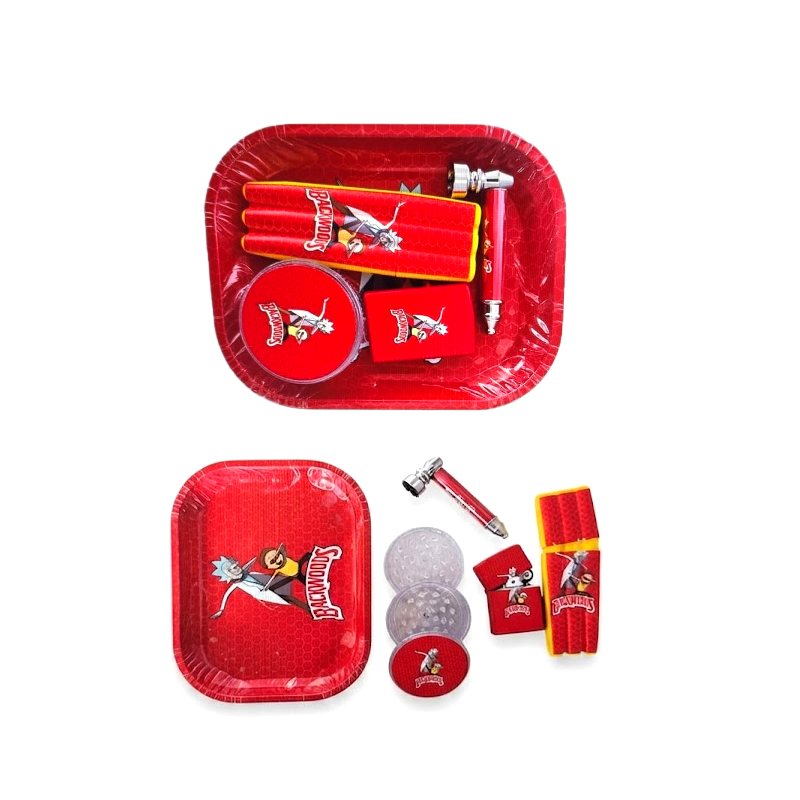 BackWoods Metal Tray Gift Set – Oil Lighter, Small Metal Pipe, Plastic Grinder & 3-Piece Joint Holder | SET469-BW GS3071