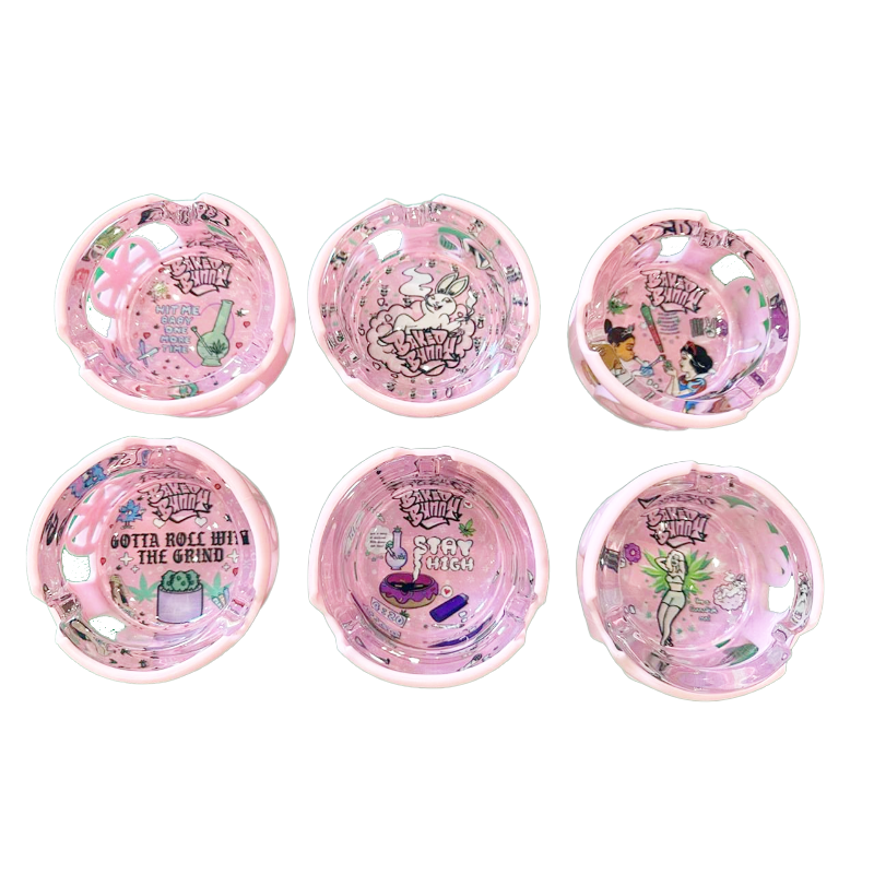 Premium Glass Ashtray Baked Bunny Round SILICONE BASE– 85mm (6 Pack)