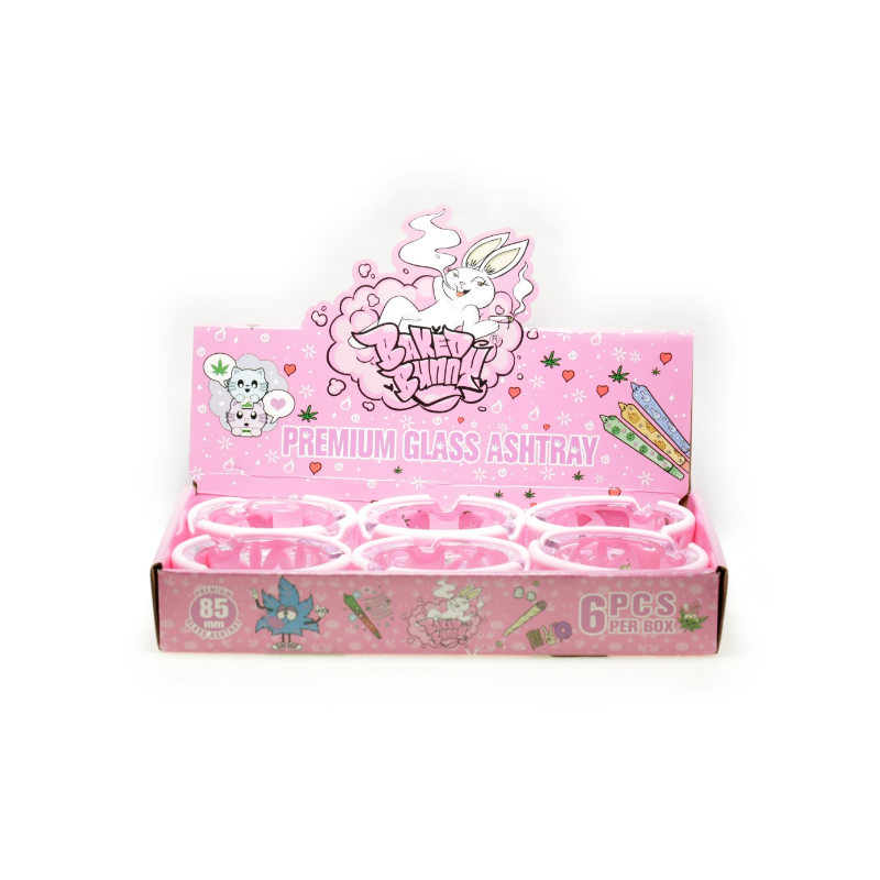 Premium Glass Ashtray Baked Bunny Round SILICONE BASE– 85mm (6 Pack)