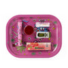 Pink Backed Bunny Smoking Tray Set with Grinder, Rolling Papers, Glass Tube & Glass Tips SS-2515