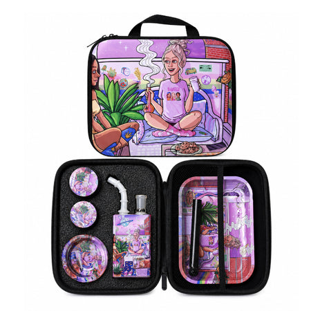 Zipper Set Smoking Baked Girl with Ashtray, Grinder, Tray, Bong and Containers Gift Set SS-0010