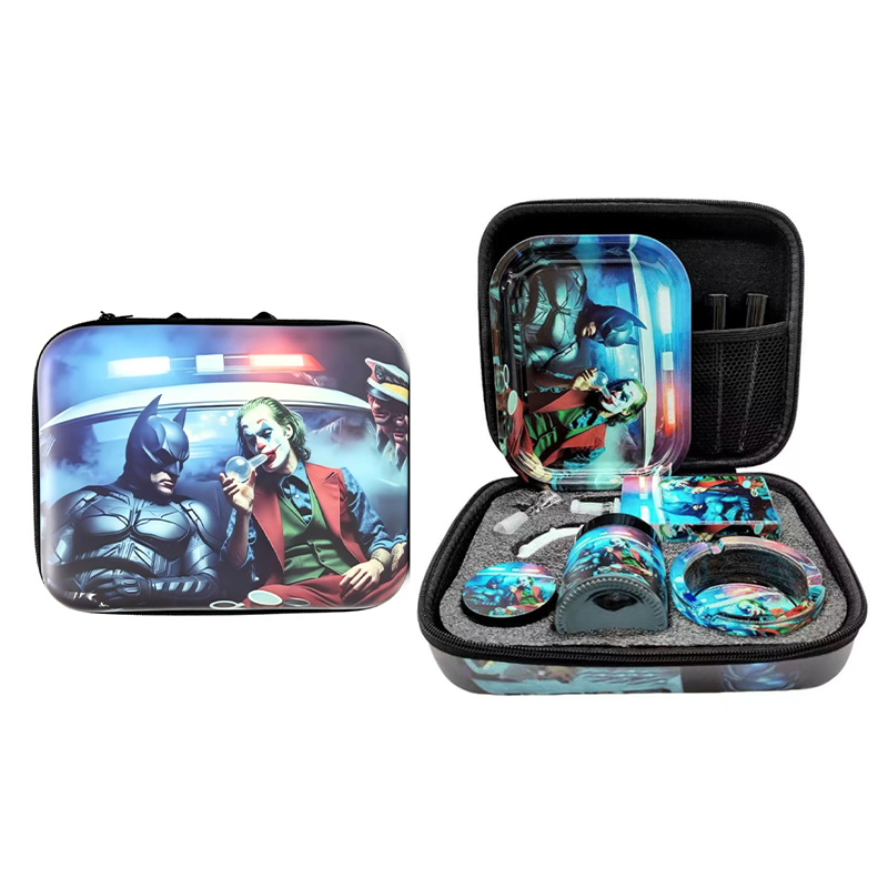Zipper Set Smoking  Batman & Joker-themed with Ashtray, Grinder, Tray, Bong and Containers Gift Set SS-0010