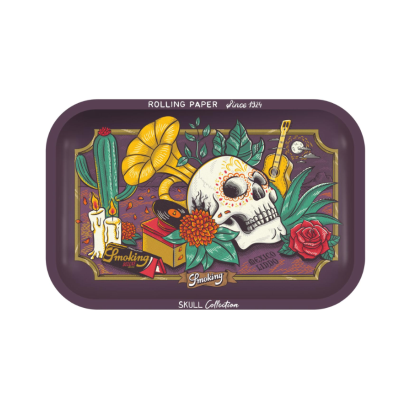 Smoking Beautiful Mexico Skull Collection Large Metal Rolling Tray
