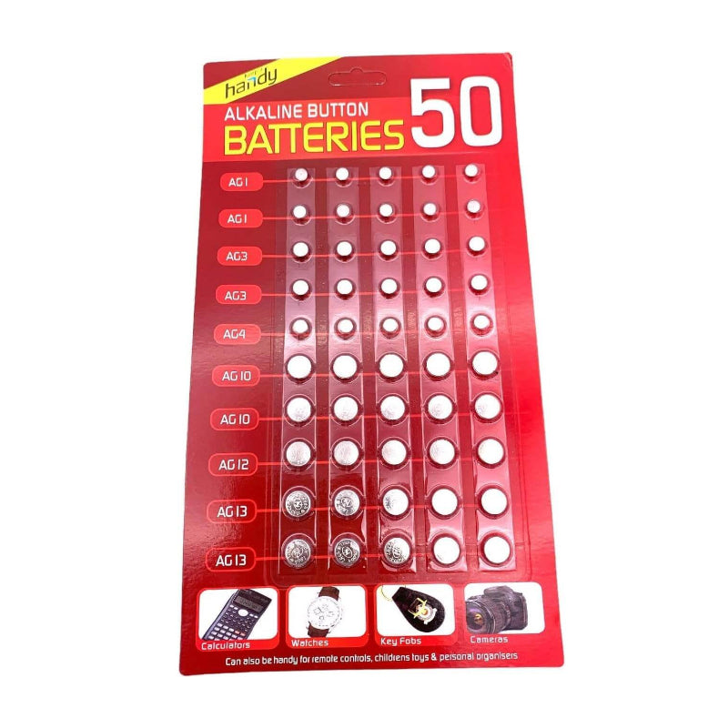 50 Assorted Mixed Alkaline Button Cell Batteries 377 AG1 AG3 AG4 AG10 AG12 AG13
