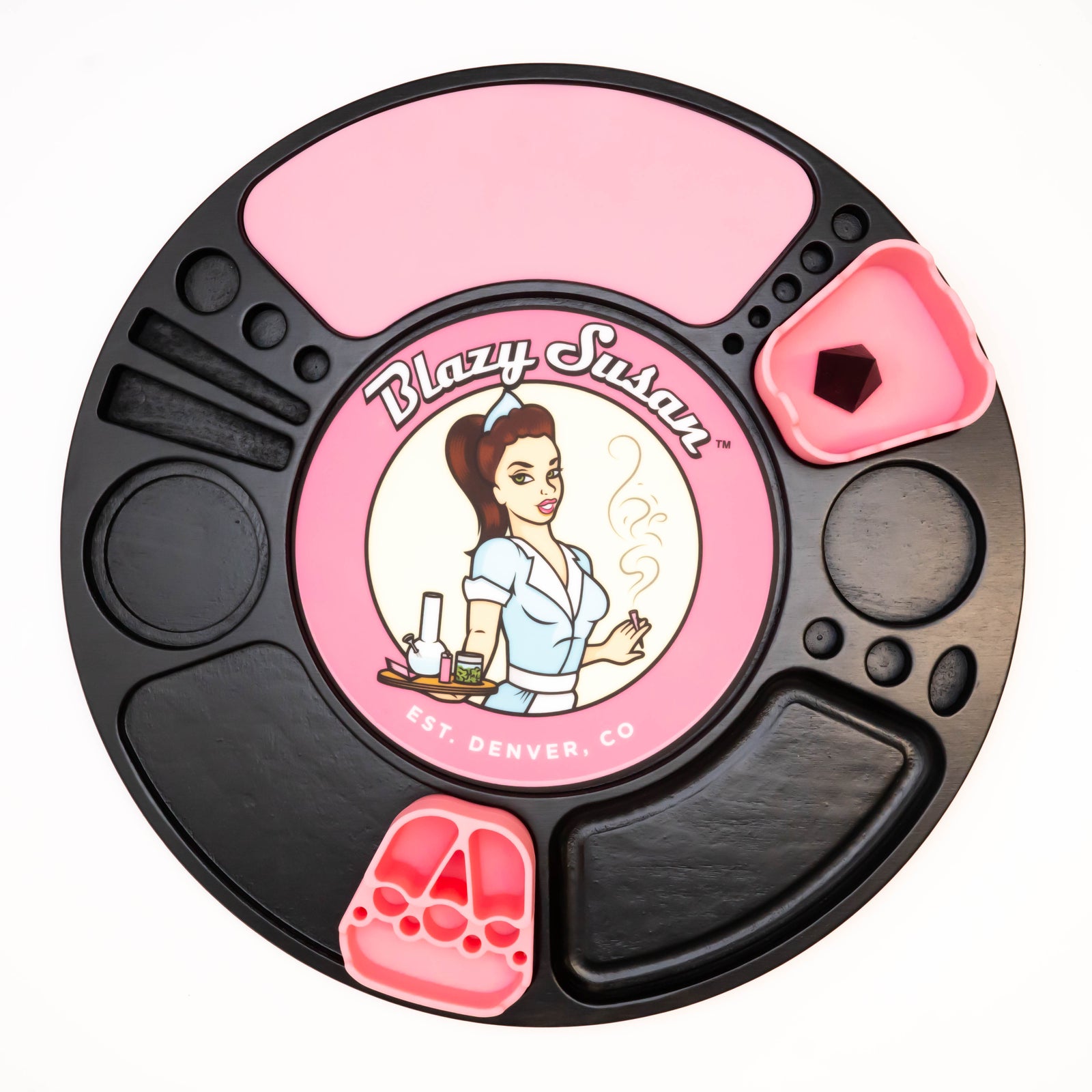 Blazy Susan Spinning Rolling Tray Birch Black + inserts (colours may vary)