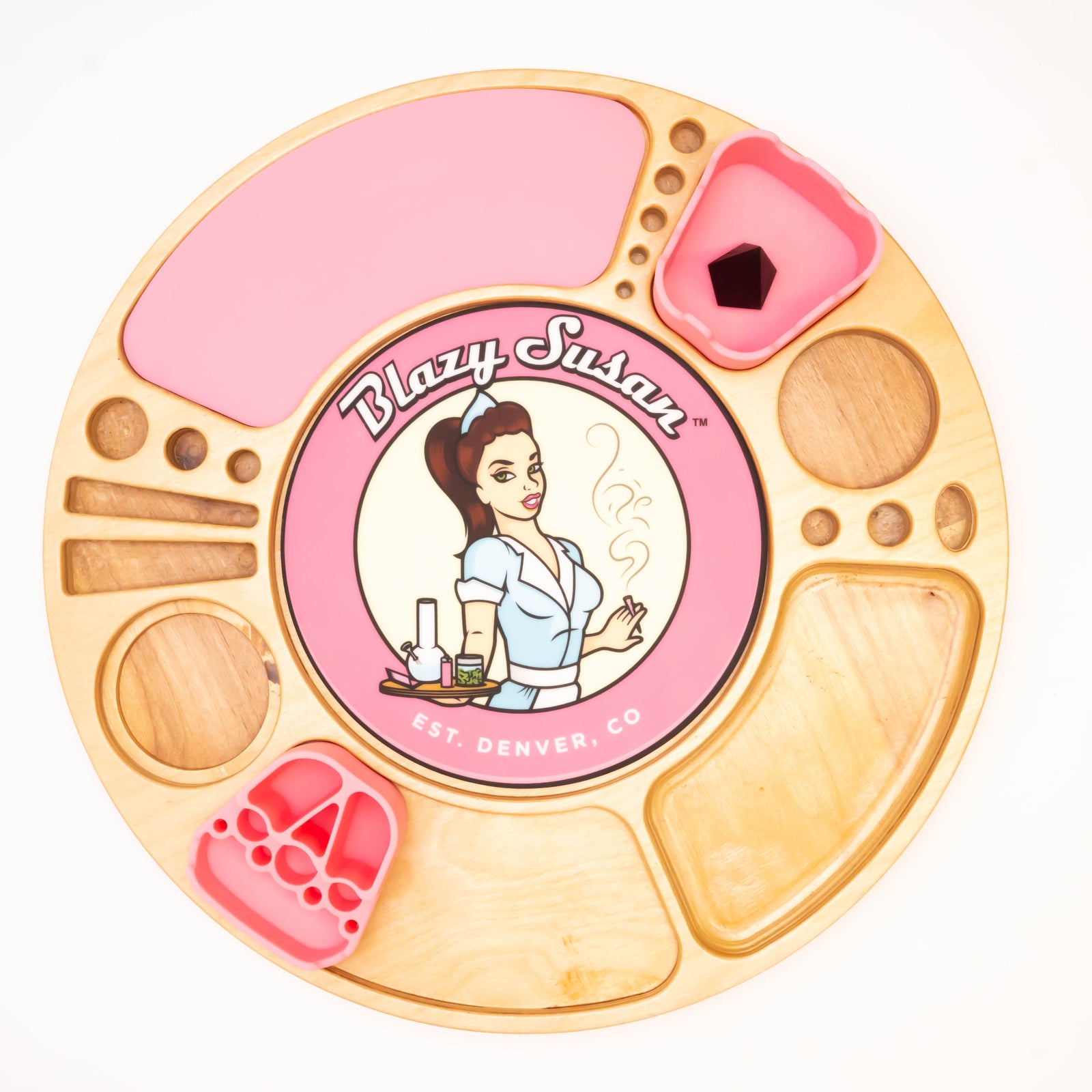 Blazy Susan Spinning Rolling Tray Birch + inserts (colours may vary)