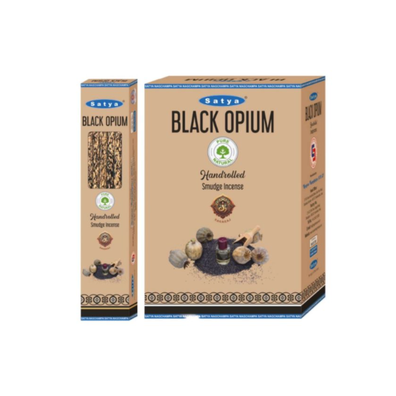Satya Black Opium Handrolled Smudge Incense Sticks, 9 Sticks x 12 Boxes
