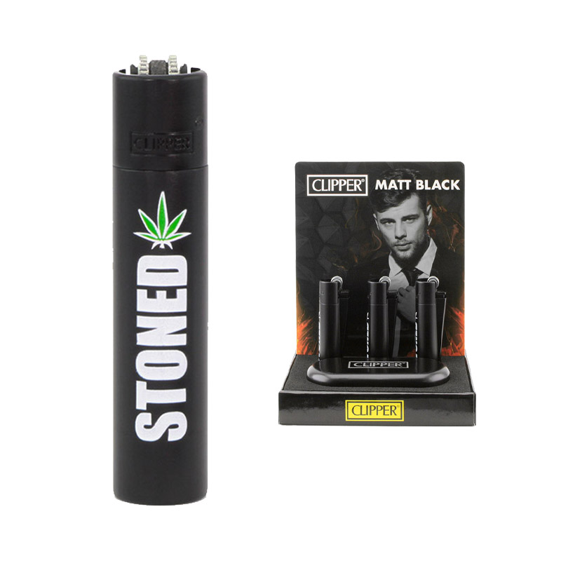 Exclusive Clipper Metal Lighter – Black STONED + Case | 12 Pack