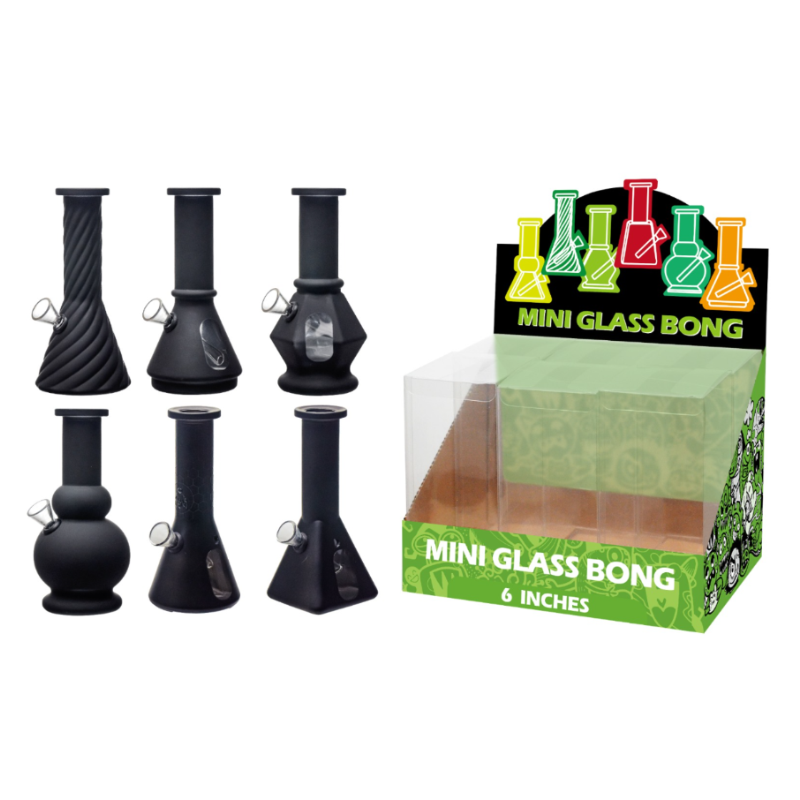Mini Glass Bong Black Assorted Design 6inch x 6
