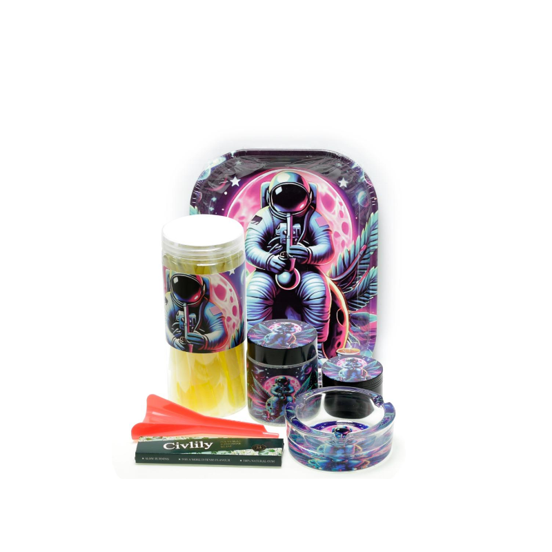 Blue Briefcase Set - Cones, Container, Trays Ashtray and Accessories Gift Set - Assorted Designs