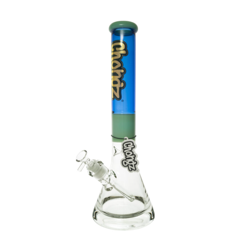 Chongz Glass 42cm “Big Fat Base” Ice Bong with Blue and Milk Blue Accents