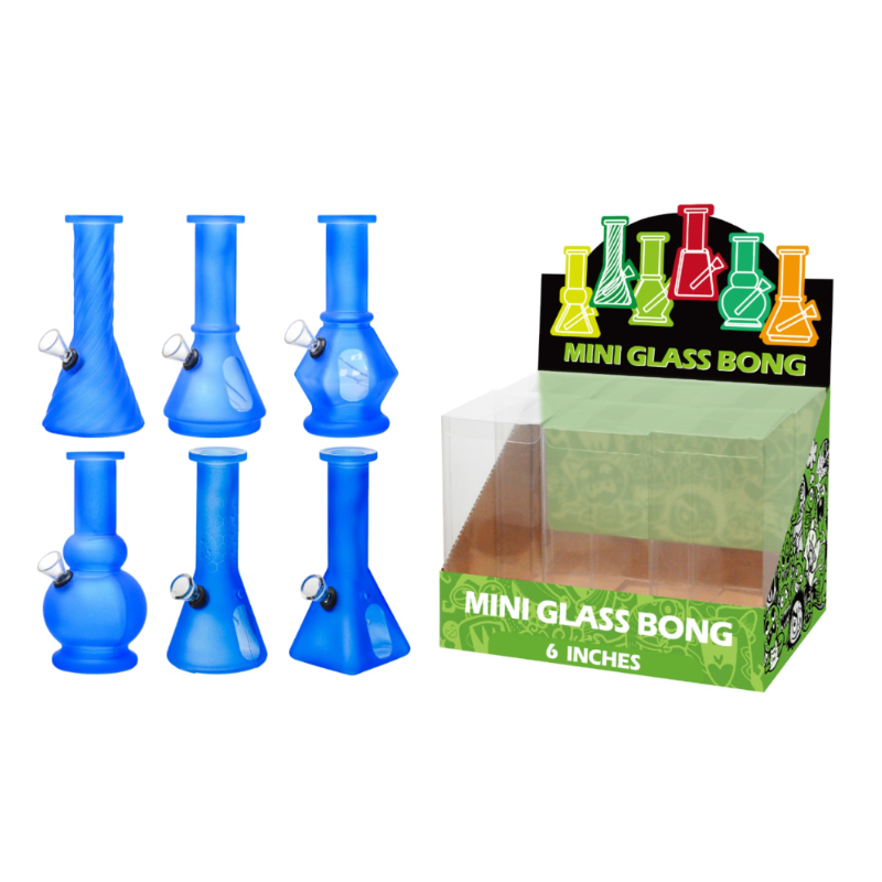Mini Glass Bong Blue Assorted Design 6inch x 6
