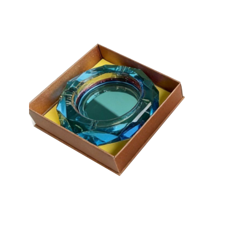 Blue Color Glass High Quality Heavy 01 Round Ashtray - in display box SS-3313