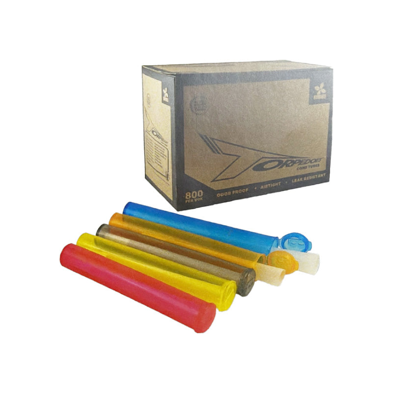Buddies Torpedoes Cigarette/Joint Case, King Size 110 mm, Clip Lid, Colorful 800 tubes per Box